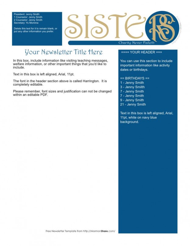 Generic Relief Society Newsletter Template Color Editable Jenny Smith S Lds Ideas Bookstore Relief Society Newsletter Template Free