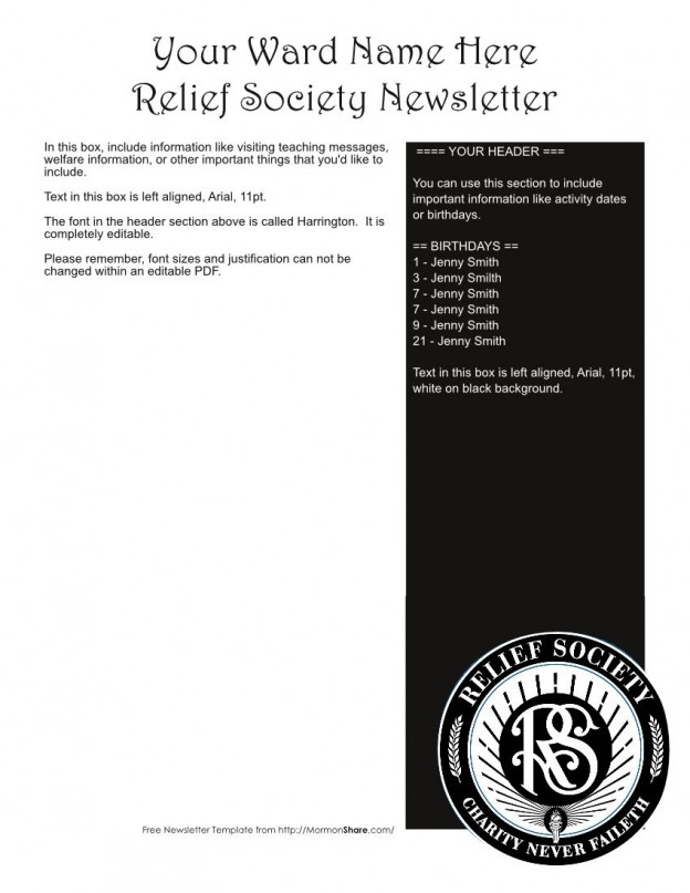 Generic Relief Society Newsletter Template Editable Jenny Smith S Lds Ideas Bookstore Relief Society Newsletter Template Free