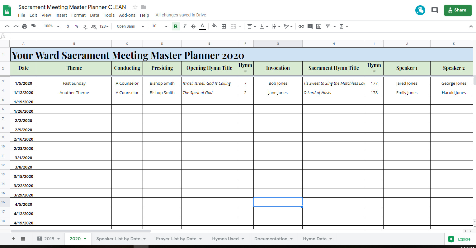 Sacrament Meeting Master Planner