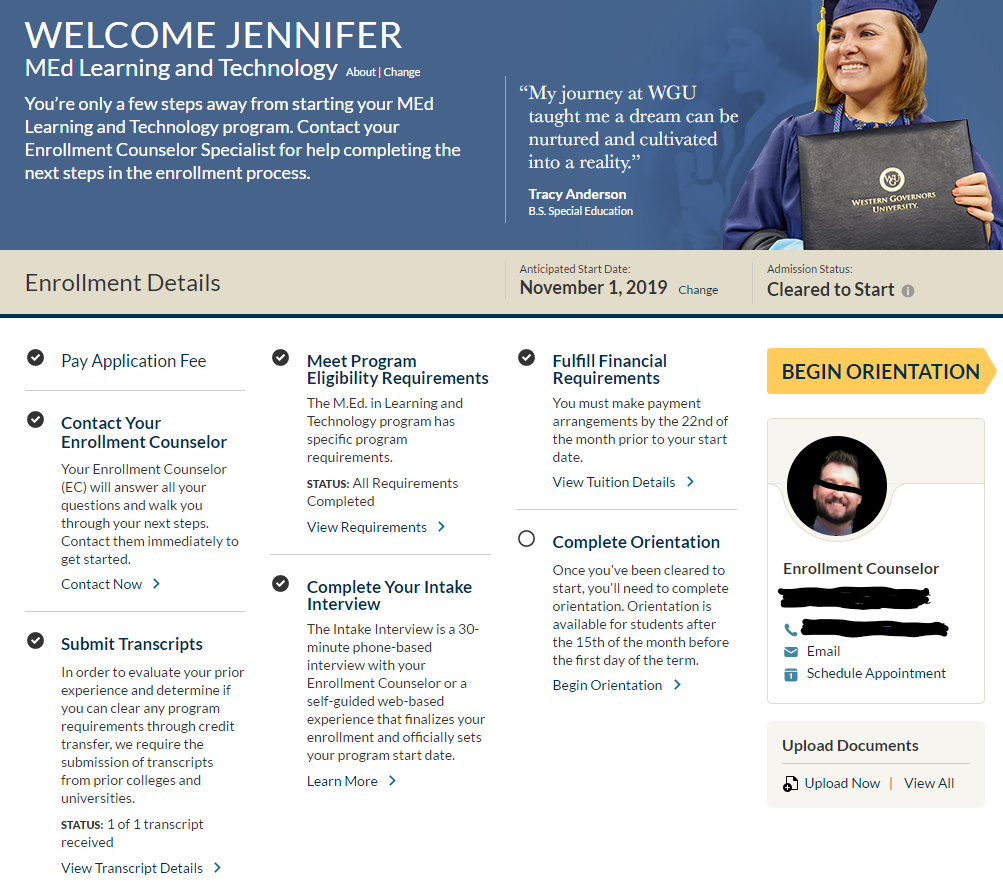 EnrollmentPortal Starting WGU MEdLT